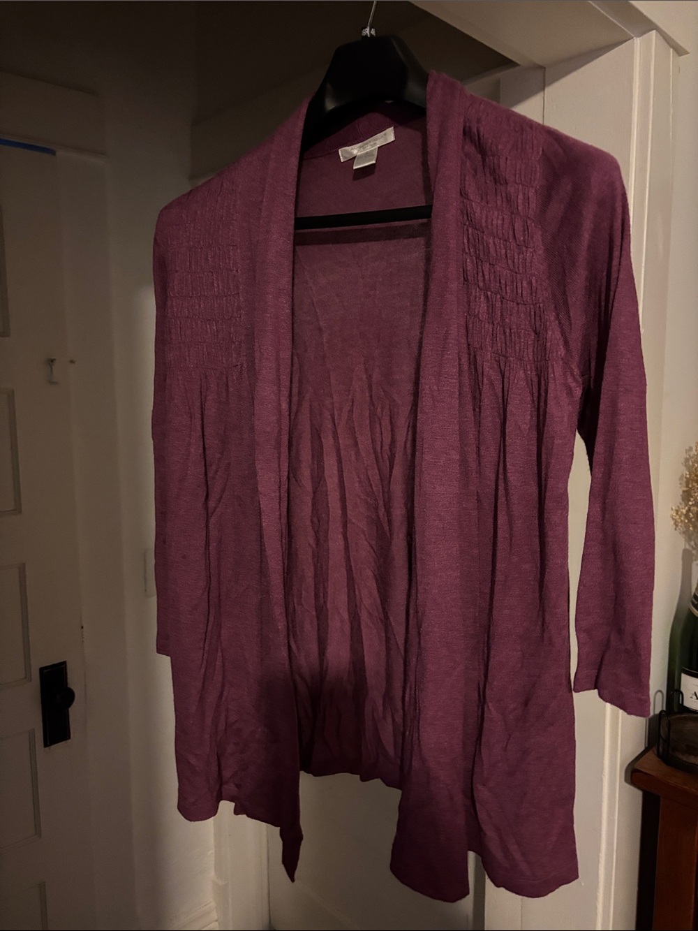 august silk Plum Open-Front Cardigan
